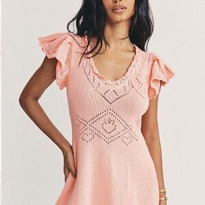 LoveShackFancy Fresno Crochet Knit Strawberry pink XS Mini Dress coquette